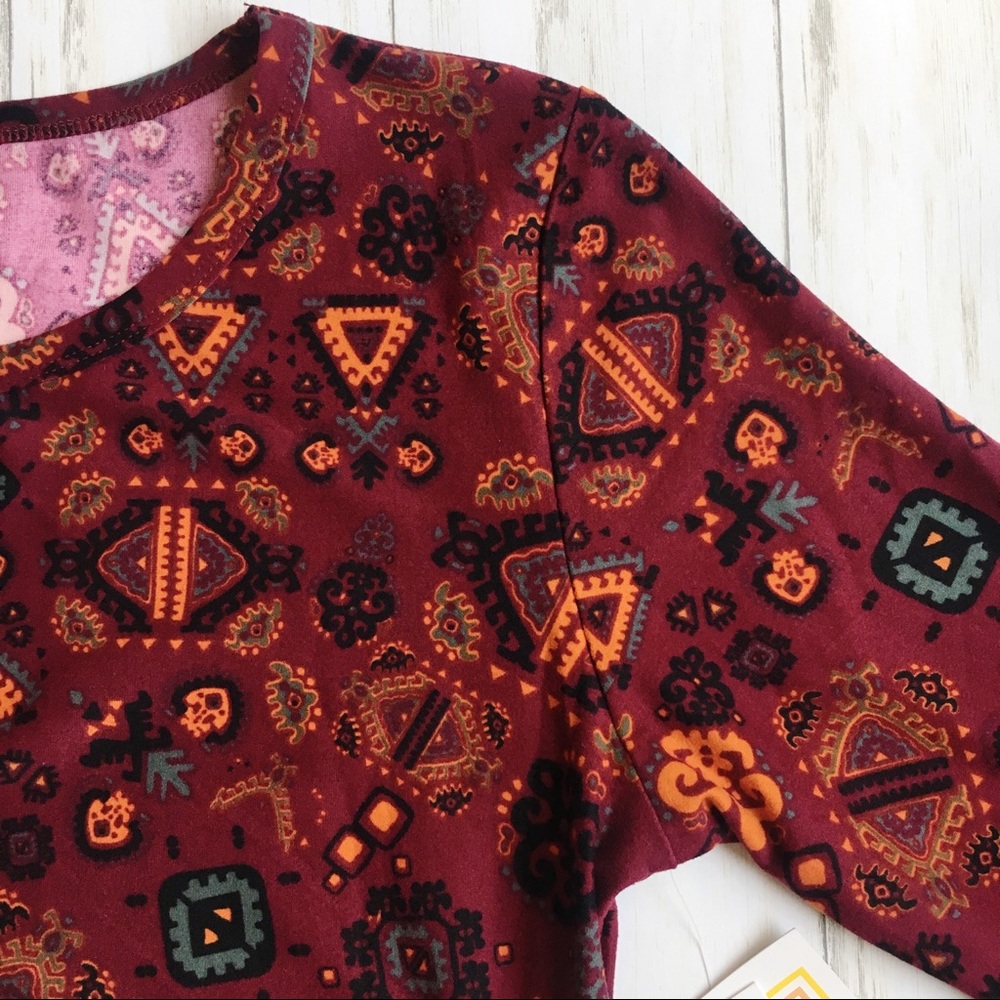 LuLaRoe Julia Dress | Maroon Geometric Print